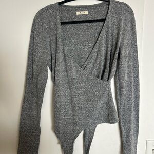Madewell Heather Gray Wrap Bodysuit